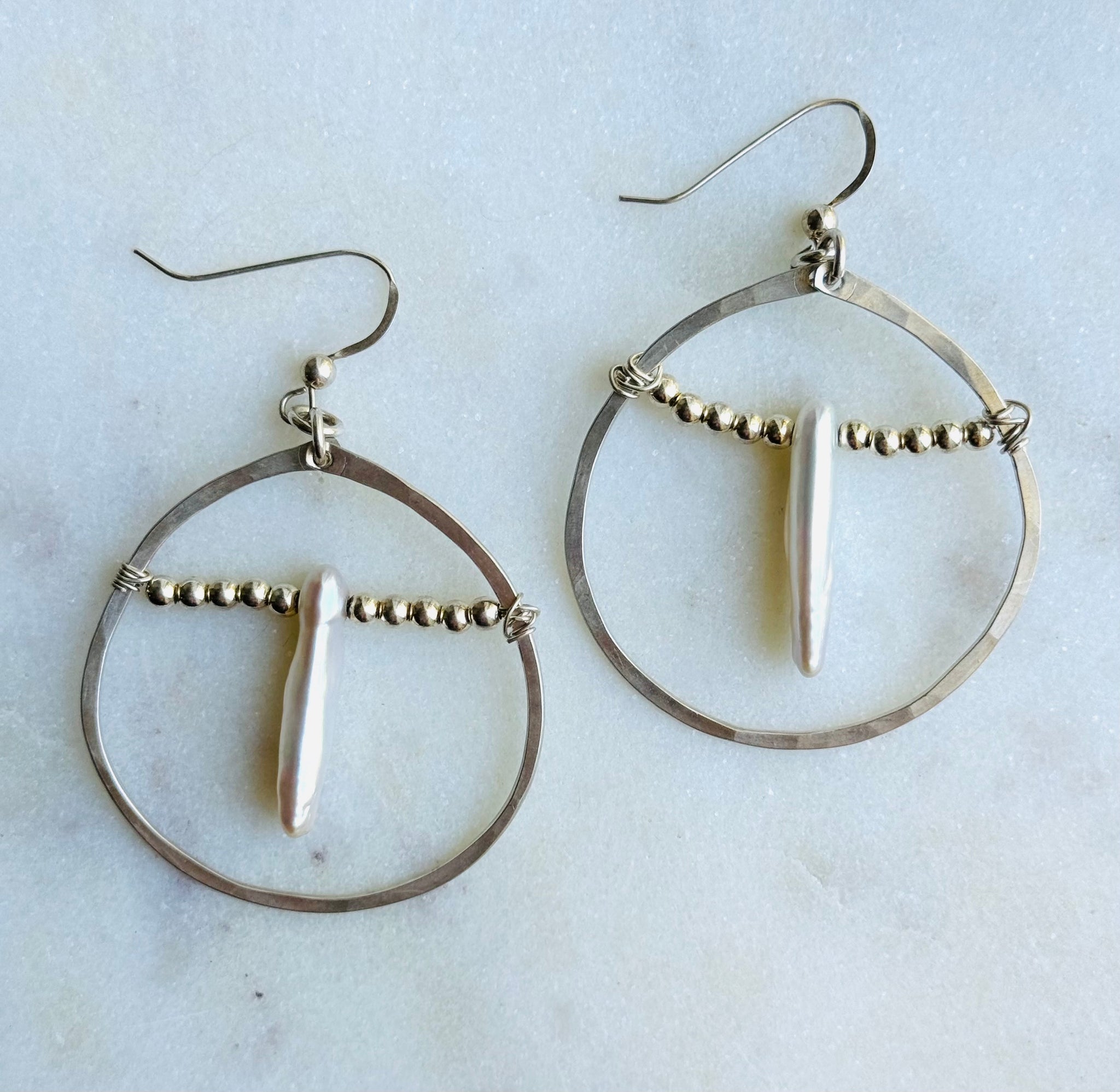 Sterling & Pearl Stick Earrings