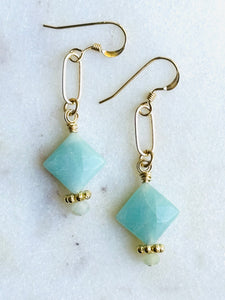 Gold Filled Amazonite Diamond Earrings