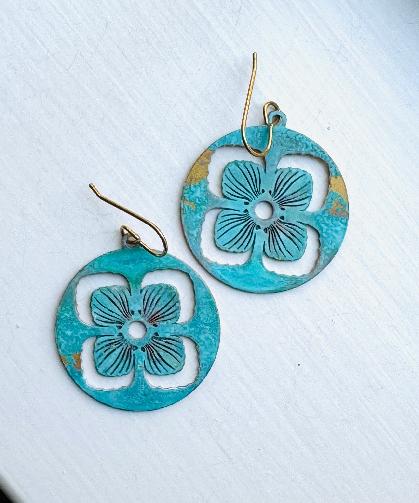 Patina Flower Circle Earrings