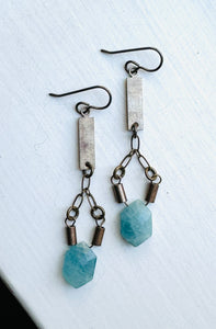 Dark Brass Aquamarine Earrings