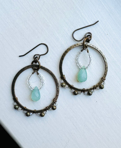 Dark Brass Chalcedony Earrings