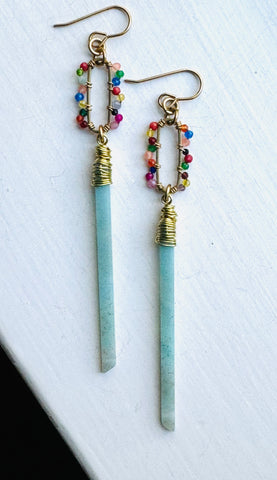 Wrapped Paperclip & Stick Stone Earrings